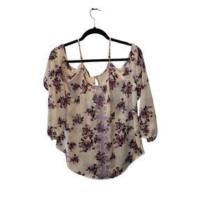 Rewind Cold Shoulder Blouse Print Scoop Lace Keyhole Strappy